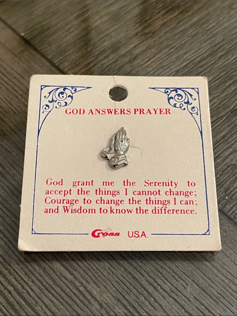 Vintage “God Answers Prayer” Silver-tone Praying Hands Pin